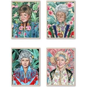 4 Canvas Art Prints Painting Golden Girls Blanche Sophia Dorothy Rose 12"x16"